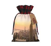ZhaoYuGoods Empire State Building Christmas Drawstring Gift Bag, Reusable Bags for Gifts, Holiday Presents with Tag