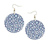 ZhaoYuGoods Evil eyes Round Earrings in PVC Leather | Print Lightweight Circle Drop Earrings with Silver-Plated 925 Hooks