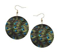 ZhaoYuGoods Fresh peacock Round Earrings in PVC Leather | Print Lightweight Circle Drop Earrings with Silver-Plated 925 Hooks