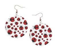 ZhaoYuGoods Funny Ladybug Round Earrings in PVC Leather | Print Lightweight Circle Drop Earrings with Silver-Plated 925 Hooks
