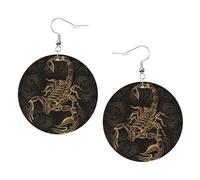 ZhaoYuGoods Gold Scorpion Round Earrings in PVC Leather | Print Lightweight Circle Drop Earrings with Silver-Plated 925 Hooks