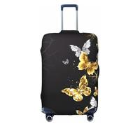 ZhaoYuGoods Gold White Butterflies Black Luggage Cover Protector, Printed Luggage Suitcase Cover for Suitcase, Funny Baggage Covers Fits 45-81CM Luggage