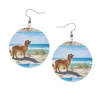 ZhaoYuGoods Golden Retriever Round Earrings in PVC Leather | Print Lightweight Circle Drop Earrings with Silver-Plated 925 Hooks