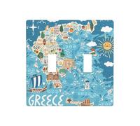 ZhaoYuGoods Greece Map Print Wall Plate, Double Toggle Light Switch Outlet Cover 2-Gang 11.4cm x 11.4cm, PC Decorative Faceplate for Home & Office
