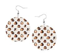 ZhaoYuGoods Guinea Pigs Round Earrings in PVC Leather | Print Lightweight Circle Drop Earrings with Silver-Plated 925 Hooks
