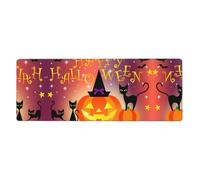 ZhaoYuGoods Happy Halloween Day Mouse Pad, Polyester, Orange with Black Cats and Pumpkins, Non-Slip Rubber Base, Gaming and Office