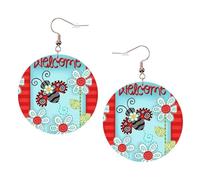 ZhaoYuGoods Ladybug Flower Round Earrings in PVC Leather | Print Lightweight Circle Drop Earrings with Silver-Plated 925 Hooks