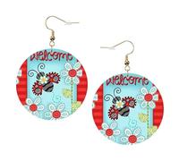 ZhaoYuGoods Ladybug Flower Round Earrings in PVC Leather | Print Lightweight Circle Drop Earrings with Silver-Plated 925 Hooks