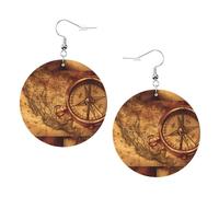 ZhaoYuGoods Law of the Compass Navigation Round Earrings in PVC Leather | Print Lightweight Circle Drop Earrings with Silver-Plated 925 Hooks