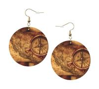 ZhaoYuGoods Law of the Compass Navigation Round Earrings in PVC Leather | Print Lightweight Circle Drop Earrings with Silver-Plated 925 Hooks