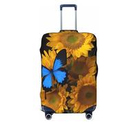 ZhaoYuGoods Luggage Cover for Suitcase, Anti-Scratch Protector, Black, Size M, Yellow Sunflowers with Blue Butterflies Pattern