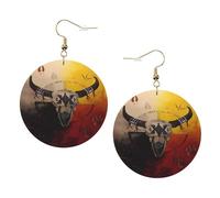 ZhaoYuGoods native american Round Earrings in PVC Leather | Print Lightweight Circle Drop Earrings with Silver-Plated 925 Hooks
