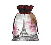 ZhaoYuGoods Oil Painting Paris Eiffel Tower Christmas Drawstring Gift Bag, Reusable Bags for Gifts, Holiday Presents with Tag