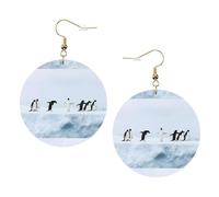 ZhaoYuGoods Penguins on the Iceberg Round Earrings in PVC Leather | Print Lightweight Circle Drop Earrings with Silver-Plated 925 Hooks