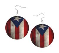 ZhaoYuGoods Puerto Rico Flag Round Earrings in PVC Leather | Print Lightweight Circle Drop Earrings with Silver-Plated 925 Hooks