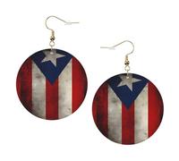 ZhaoYuGoods Puerto Rico Flag Round Earrings in PVC Leather | Print Lightweight Circle Drop Earrings with Silver-Plated 925 Hooks