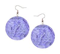 ZhaoYuGoods Purple Lavender Colored Flowers Round Earrings in PVC Leather | Print Lightweight Circle Drop Earrings with Silver-Plated 925 Hooks