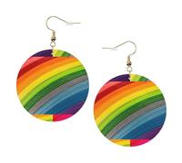 ZhaoYuGoods Rainbow Color stripe Round Earrings in PVC Leather | Print Lightweight Circle Drop Earrings with Silver-Plated 925 Hooks