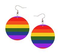 ZhaoYuGoods Rainbow Flag Round Earrings in PVC Leather | Print Lightweight Circle Drop Earrings with Silver-Plated 925 Hooks