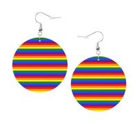 ZhaoYuGoods Rainbow Pattern Round Earrings in PVC Leather | Print Lightweight Circle Drop Earrings with Silver-Plated 925 Hooks