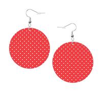 ZhaoYuGoods Red And White Polka Dots Round Earrings in PVC Leather | Print Lightweight Circle Drop Earrings with Silver-Plated 925 Hooks