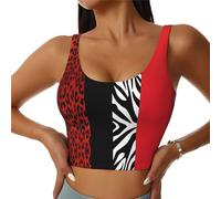 ZhaoYuGoods Red Leopard and Zebra Animal Print Sports Bra Stylish Sports Vest Funny Full Coverage Tank Top for Women