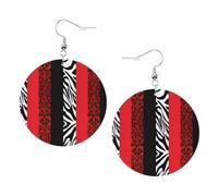 ZhaoYuGoods Red Leopard and Zebra Animal Round Earrings in PVC Leather | Print Lightweight Circle Drop Earrings with Silver-Plated 925 Hooks