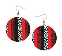 ZhaoYuGoods Red Leopard and Zebra Animal Round Earrings in PVC Leather | Print Lightweight Circle Drop Earrings with Silver-Plated 925 Hooks