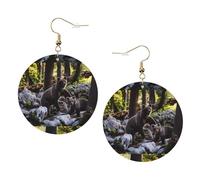 ZhaoYuGoods rge and small black bears Round Earrings in PVC Leather | Print Lightweight Circle Drop Earrings with Silver-Plated 925 Hooks
