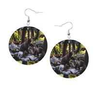 ZhaoYuGoods rge and small black bears Round Earrings in PVC Leather | Print Lightweight Circle Drop Earrings with Silver-Plated 925 Hooks