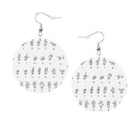 ZhaoYuGoods Sign Language Alphabet Round Earrings in PVC Leather | Print Lightweight Circle Drop Earrings with Silver-Plated 925 Hooks