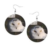 ZhaoYuGoods Snowy Owl Eyes Round Earrings in PVC Leather | Print Lightweight Circle Drop Earrings with Silver-Plated 925 Hooks
