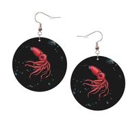 ZhaoYuGoods Strawberry Squid Round Earrings in PVC Leather | Print Lightweight Circle Drop Earrings with Silver-Plated 925 Hooks