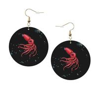 ZhaoYuGoods Strawberry Squid Round Earrings in PVC Leather | Print Lightweight Circle Drop Earrings with Silver-Plated 925 Hooks