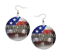 ZhaoYuGoods US Military Soldiers Patriotic Memorial Day Round Earrings in PVC Leather | Print Lightweight Circle Drop Earrings with Silver-Plated 925 Hooks