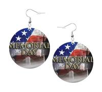 ZhaoYuGoods US Military Soldiers Patriotic Memorial Day Round Earrings in PVC Leather | Print Lightweight Circle Drop Earrings with Silver-Plated 925 Hooks