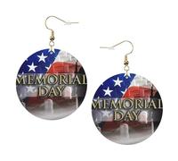 ZhaoYuGoods US Military Soldiers Patriotic Memorial Day Round Earrings in PVC Leather | Print Lightweight Circle Drop Earrings with Silver-Plated 925 Hooks