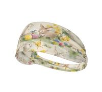 ZhaoYuGoods Vintage Flower Rabbit Bunny Easter Headbands for Men Women, Breathable Stretch Elastic Sweatband, Running Yoga Gym Adjustable, Quick-Dry