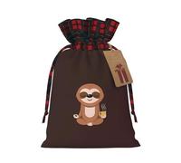ZhaoYuGoods Yoga Sloth Coffee Christmas Drawstring Gift Bag, Reusable Bags for Gifts, Holiday Presents with Tag