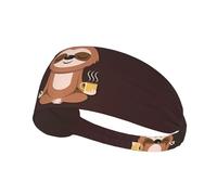 ZhaoYuGoods Yoga Sloth Coffee Headbands for Men Women, Breathable Stretch Elastic Sweatband, Running Yoga Gym Adjustable, Quick-Dry