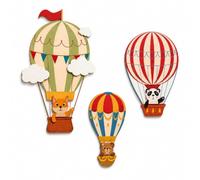 ZHAOYUHP Wooden Hot Air Balloon Wall Decor 3pcs, Boho Hanging Art Set | 3 Wooden Hot Air Balloon Wall Hangings with Forest Animal Designs. 12.5-17cm. Perfect for Playroom, Bedroom & Living room