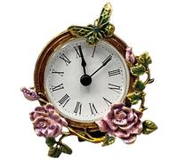 ZHAPEG Vintage Small Table Clock Quiet Analog Design Handpainted Metal Floral Butterfly Body Desk Clock for Bedroom and Office