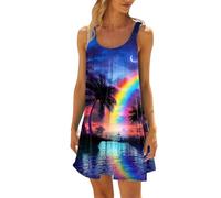ZHAWEIYC Women's Summer Beach Dress, Sleeveless, Fun, Colourful, Printed, Casual Skirt, Holiday by the Sea, Mini Dress, Dresses Women's Summer Tight, Summer Dress Teenager Girls, Dark blue- 2, S