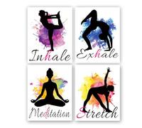 ZHAXFA Set of 4 Yoga Wall Art Print Posters,Watercolor Yoga Poster With Inhale Exhale Meditation Stretch, India Yoga Wall Art Canvas for Art Home Gym Exercise Bedroom Home Decor.(8”X10”inch) Unframed