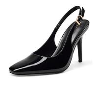 Zhbatuc Slingback Court Shoes with Square Toe, 3.3-Inch Heel Pumps, Exquisite and Elegant Evening Wear, Black, 3.5 UK