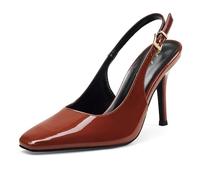 Zhbatuc Slingback Court Shoes with Square Toe, 3.3-Inch Heel Pumps, Exquisite and Elegant Evening Wear, Brown, 8.5 UK