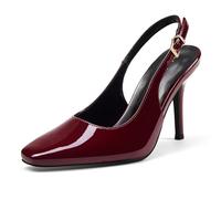 Zhbatuc Slingback Court Shoes with Square Toe, 3.3-Inch Heel Pumps, Exquisite and Elegant Evening Wear, Burgundy, 6.5 UK