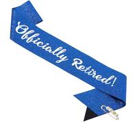 ZHBDPaty Officially Retired Elegance Sash - Retirement Sash for Both Women and Men with Pearl Safety Pin. Perfect for Retirement Parties, Events, and Thoughtful Novelty Gifts (2 Blue, Large)