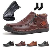 ZHCBAUA Men's Handmade Premium Leather Slip-On Driving Boots,The First Young Driving Boots Men, Outdoor Lightweight Ankle Flat Breathable Non Slip Business Walking Shoes (Brown,40EU)