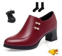 ZHCBAUA Women Classic Simple Thick Heeled Boots, Comfortable Block Heel Pumps, Premium Leather Platform Gladiator Heels with Side Zipper (Red,36EU)